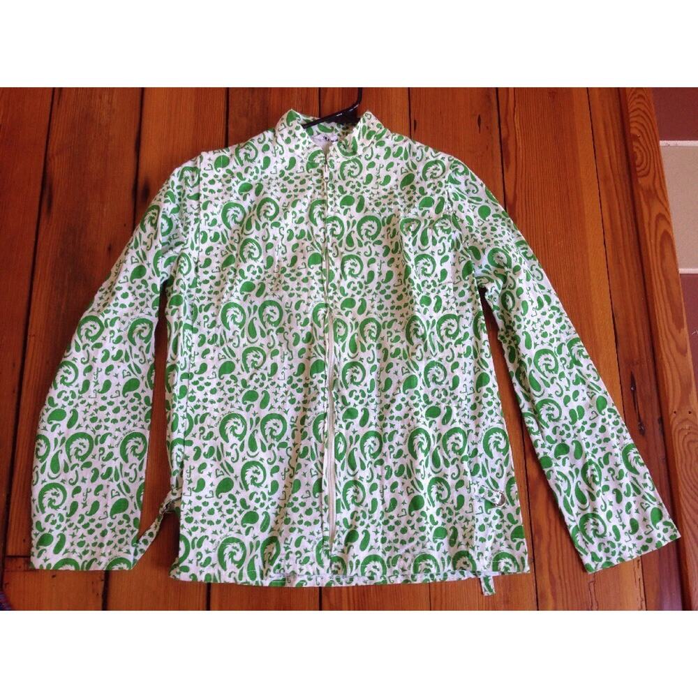 Vintage David Smith Green White Paisley Cotton Tennis Golf Light Jacket S